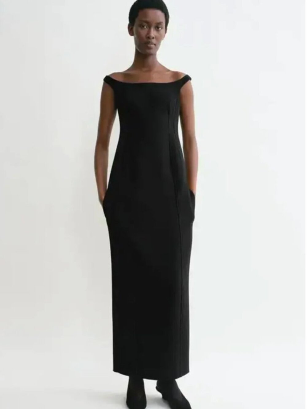 Toteme Curved Off The Shoulder Maxi Dress Black 34 NWT $1200 - Picture 6 of 8